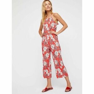 Free People Red Floral Halter Jumpsuit